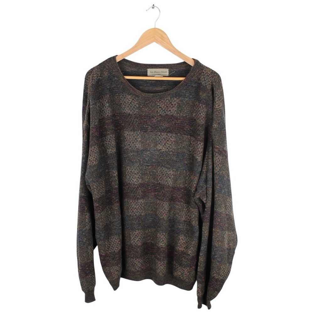 Vintage 90s Textured Sweater Striped Pattern Brown Crewneck Mens Size XXL